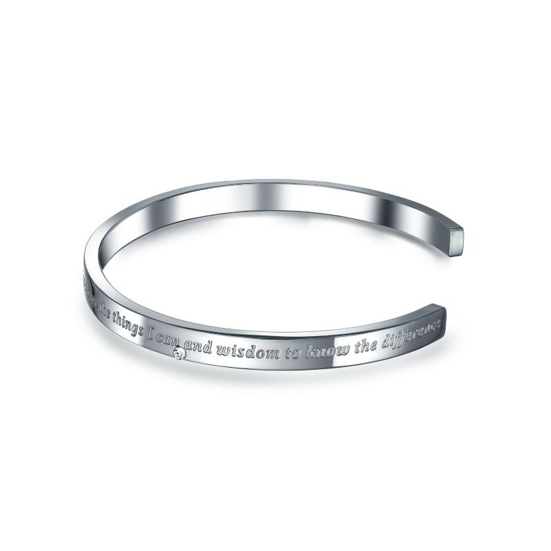 Serenity Prayer Religious Mantra Cuff Bracelet Silver Tone Stainless Steel