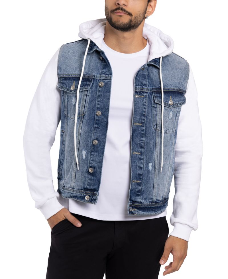 XRAY Men's Hybrid Hoodie Trucker Denim Jacket