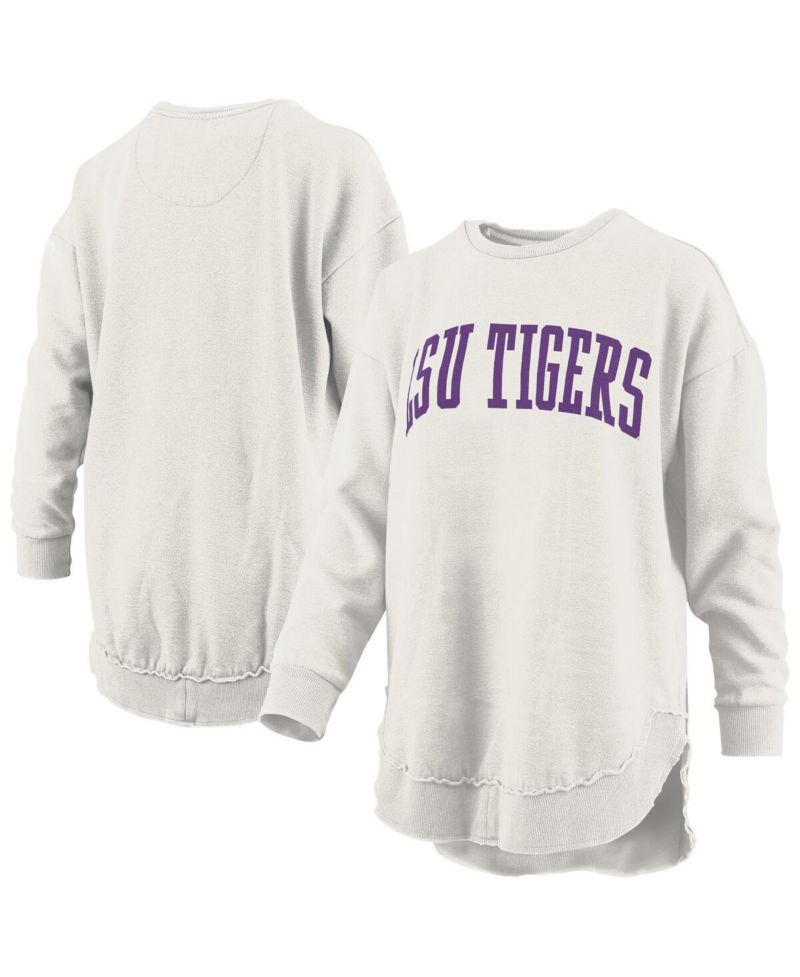 Women's Oatmeal LSU Tigers M&eacute;lange Poncho Vintage Fleece Long Sleeve Pullover Sweatshirt