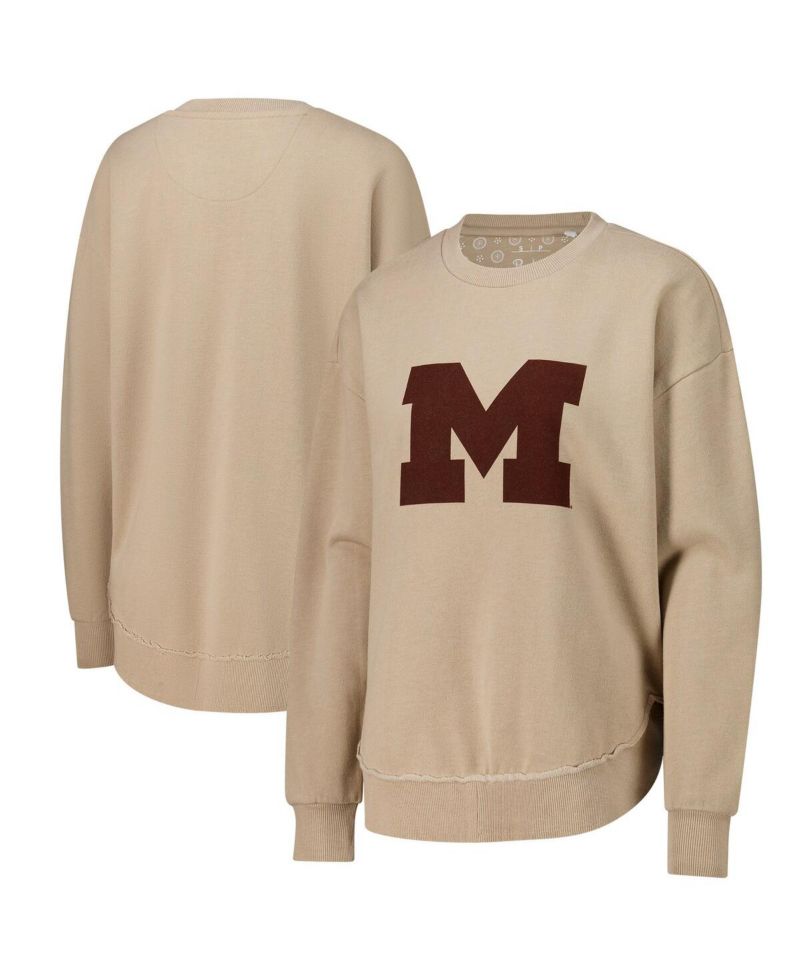 Women's Tan Michigan Wolverines Poncho Fleece Pullover Sweatshirt