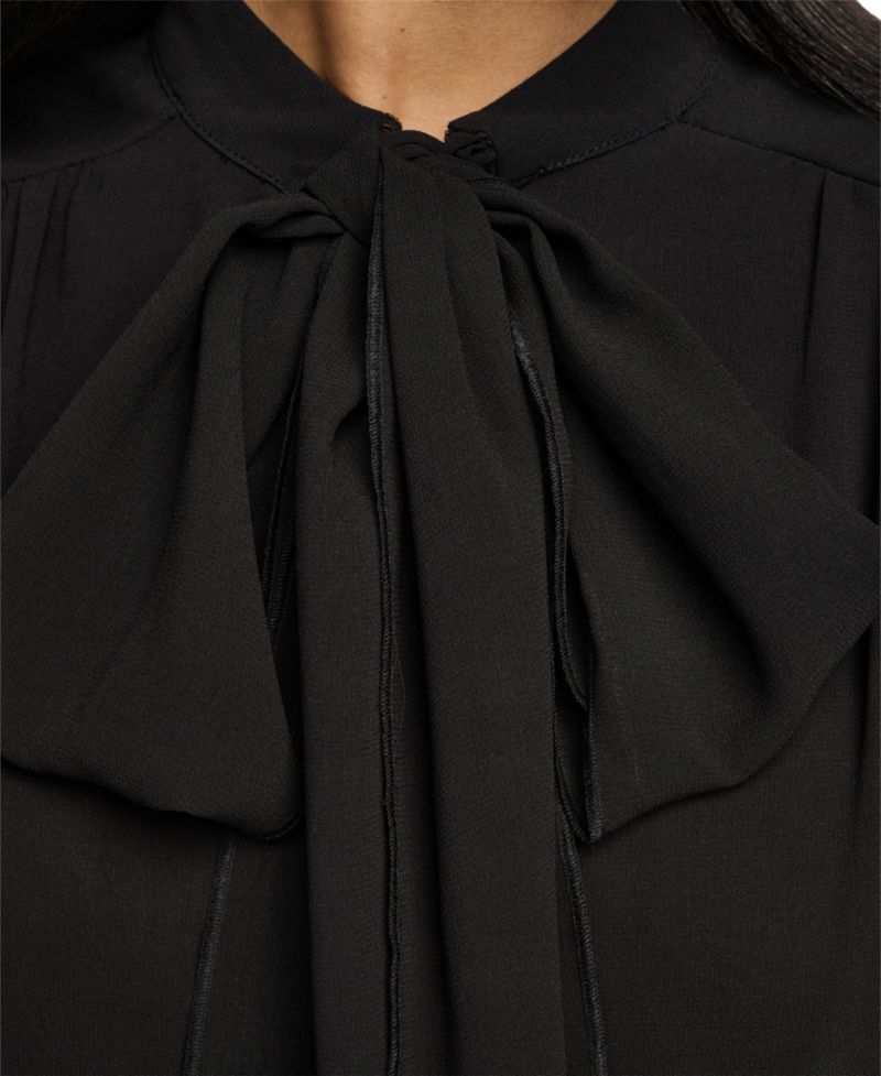 Women's Tie Neck Peplum Long-Sleeve Blouse