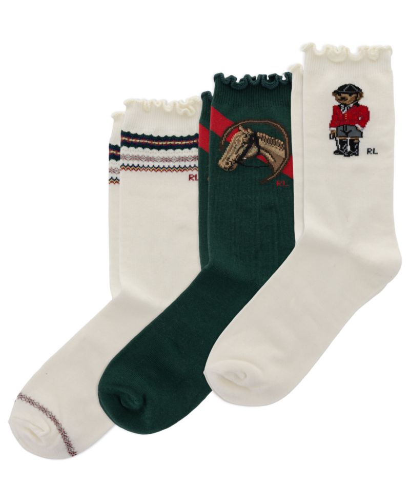Girls' 4-11 Equestrian Bear Socks, 3-Pack