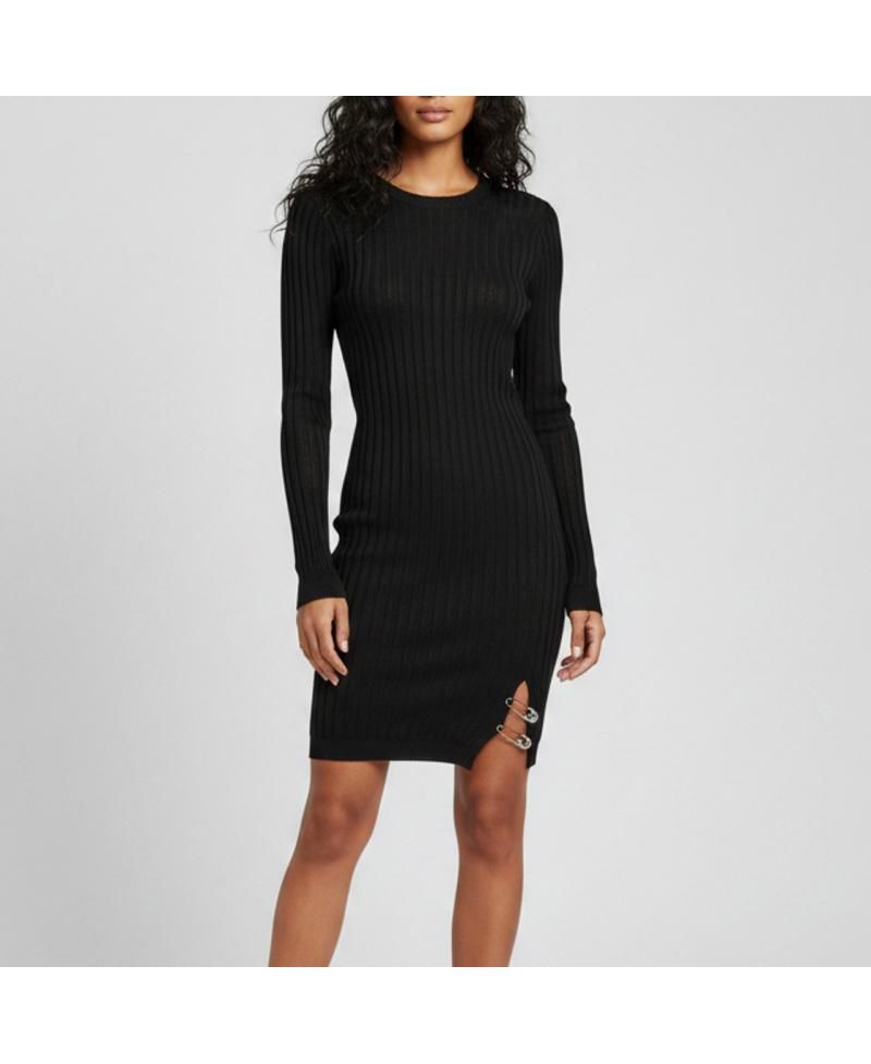 Women's Rib Knit Safety Pin Detail Mini Dress