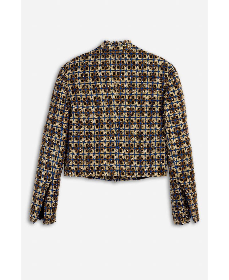 Women's Cropped Tweed Frayed-Edge Jacket