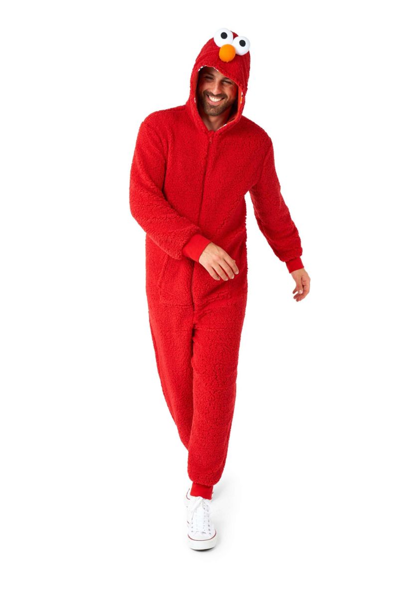 Men's Official Elmo Union Suit - Sesame Street Body Suit for Adults - Red