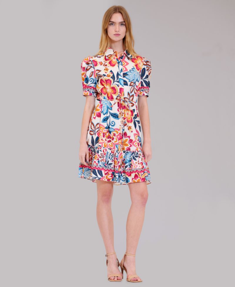 Women's Printed Collared Neck Shirt-Dress