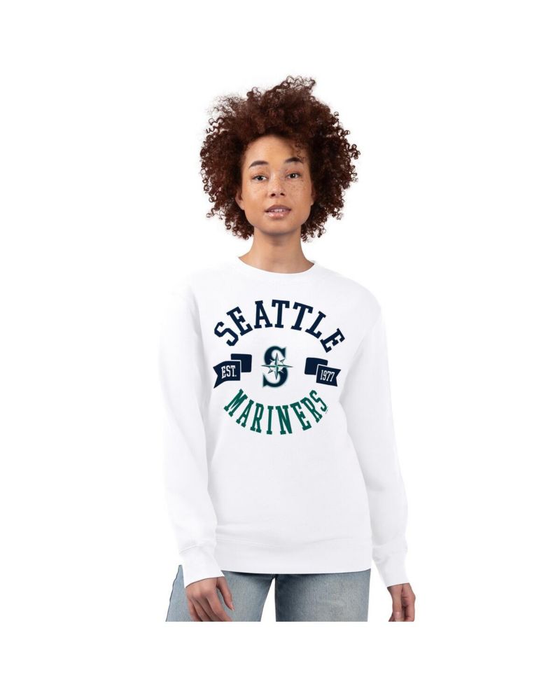 Women's White Seattle Mariners Team Logo Fleece Pullover Sweatshirt