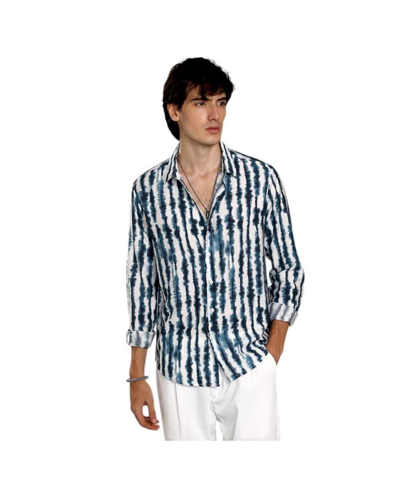 Men's Indigo Blue & Daisy White Ink-Striped Shirt