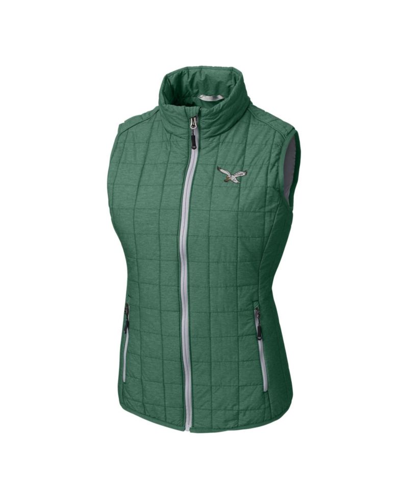 Women's Heather Green Philadelphia Eagles Gridiron Classics Logo Rainier PrimaLoft Eco Insulated Full-Zip Puffer Vest
