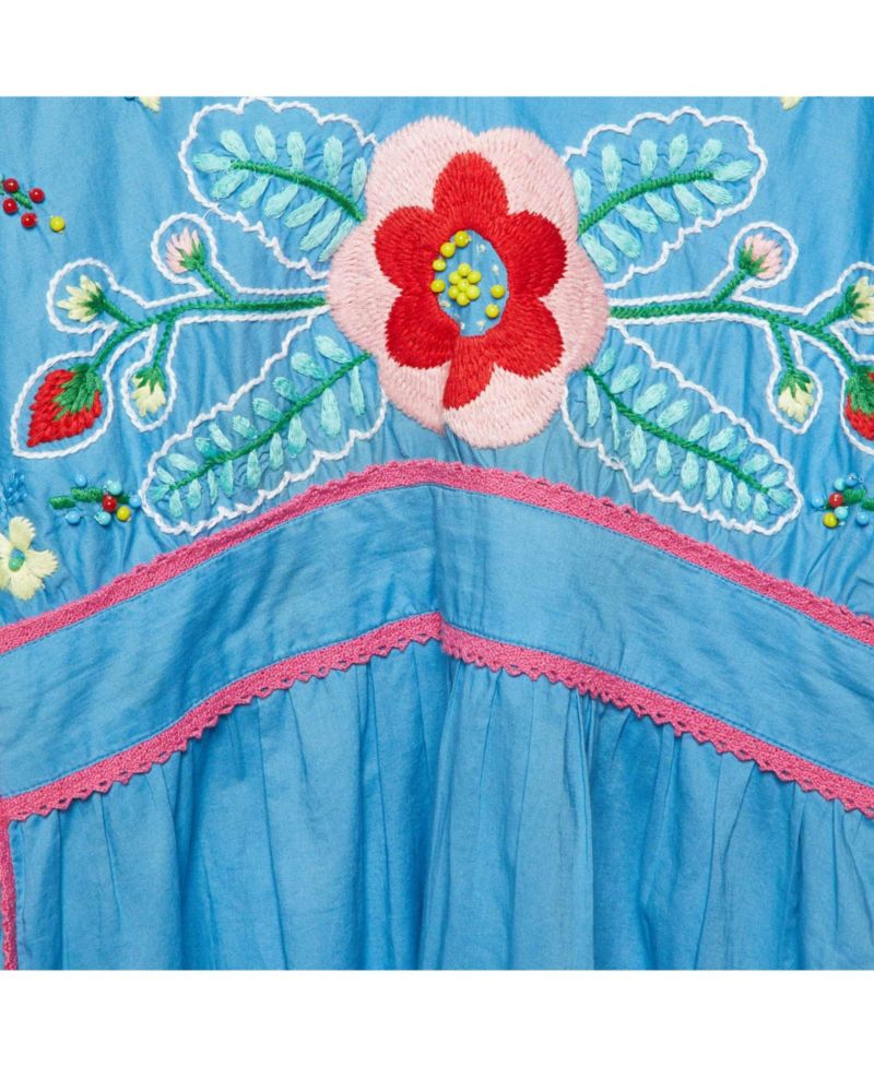 Women's Floral Embroidered Cotton V-Neck Dress