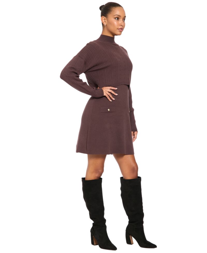 Women's Mock Neck Long-Sleeve Two-Piece Sweater Dress