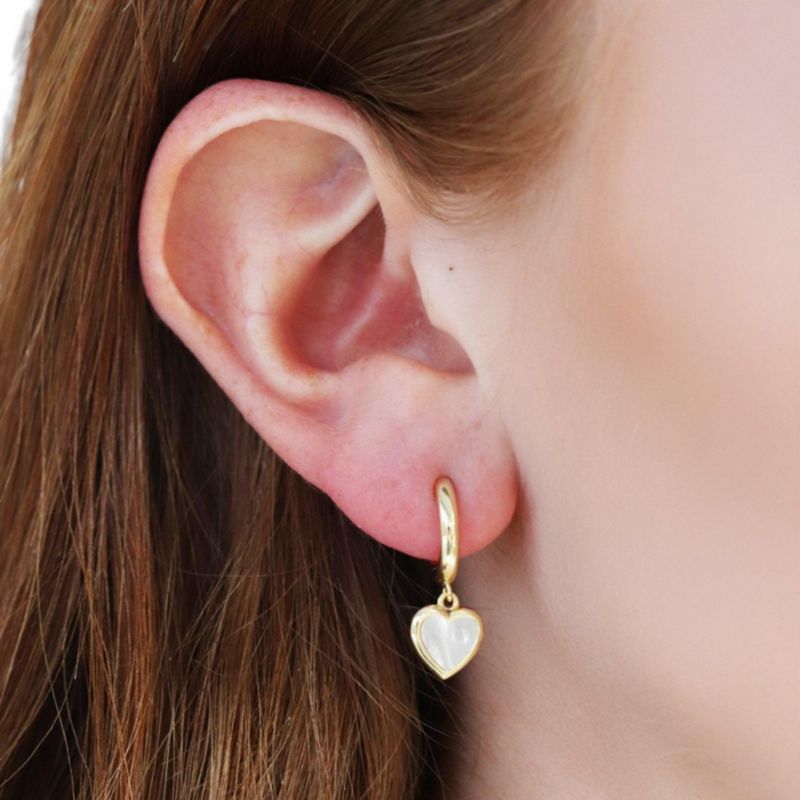 Mini Mother of Pearl Heart Dangle Earrings 14K Gold-Plated Sterling Silver