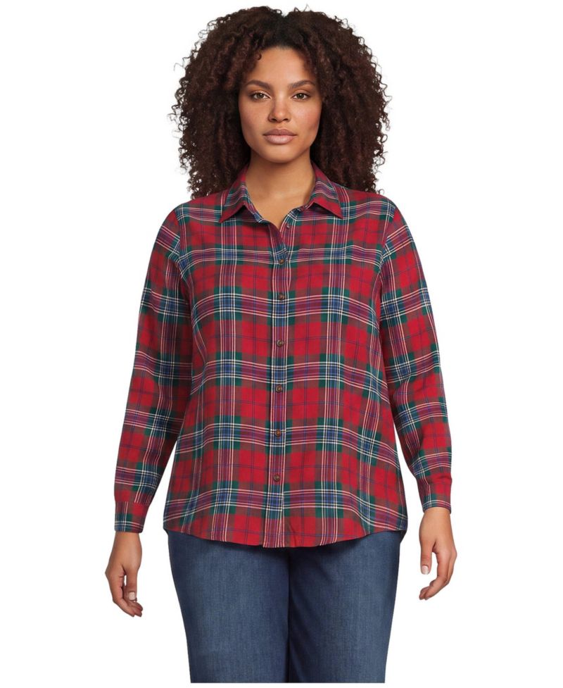Plus Size Flannel Boyfriend Long Sleeve Shirt