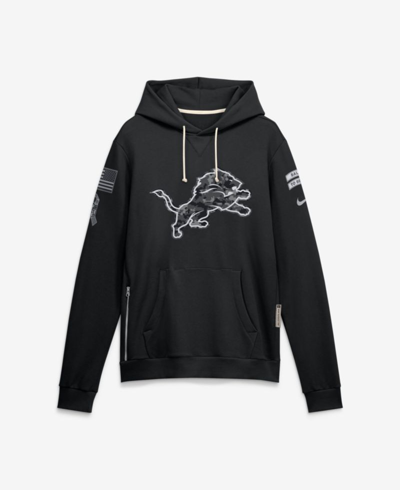 Men's Black Detroit Lions 2026 Salute to Service Sideline Pullover Hoodie