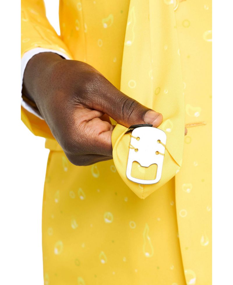 Men's Beer Suit - With Bottle Opener Tie Slim Fit - Yellow