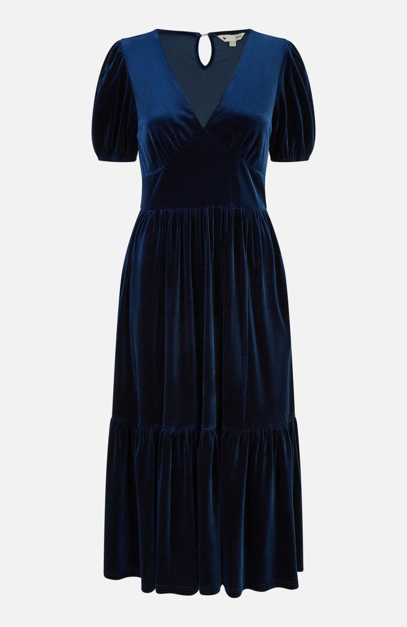 Women's Velvet V-Neck Midi Dress