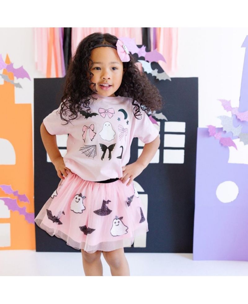 Little and Big Girls Spooky Babe Sequin Halloween Tutu Skirt