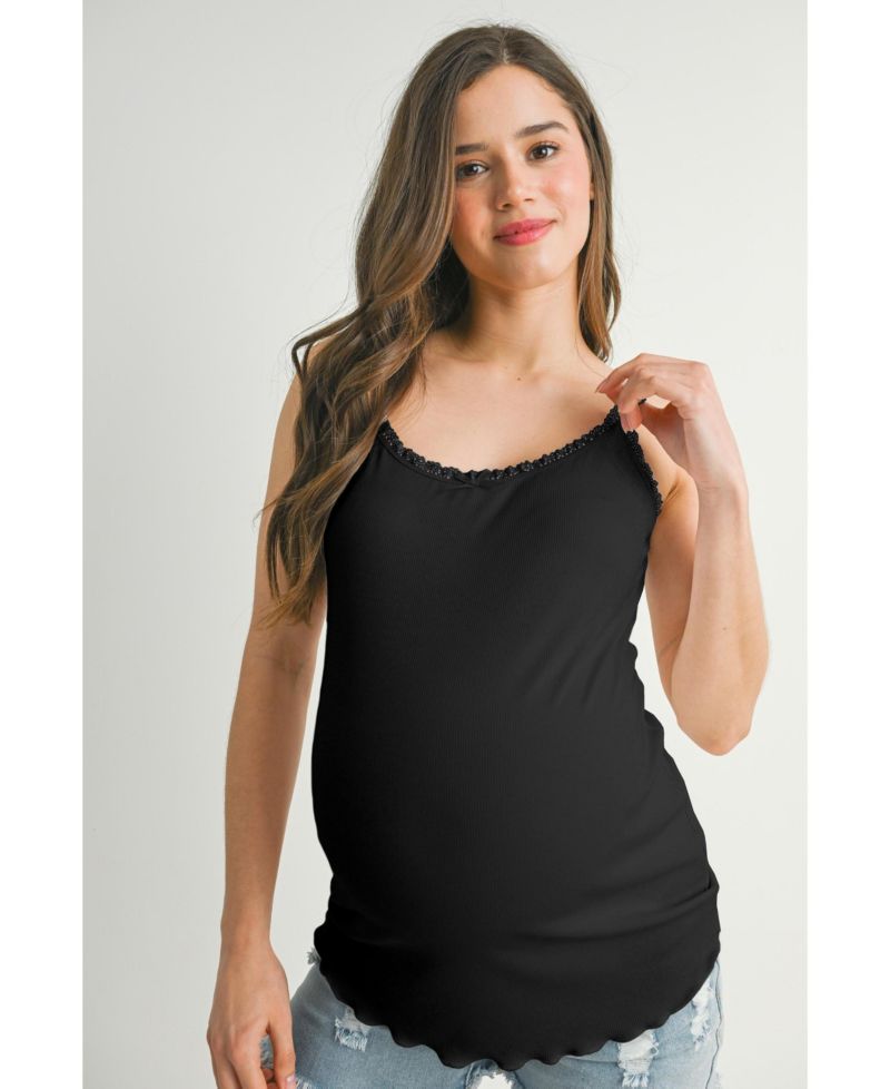 Maternity Women s Ribbed Lace Trim Camisole Top
