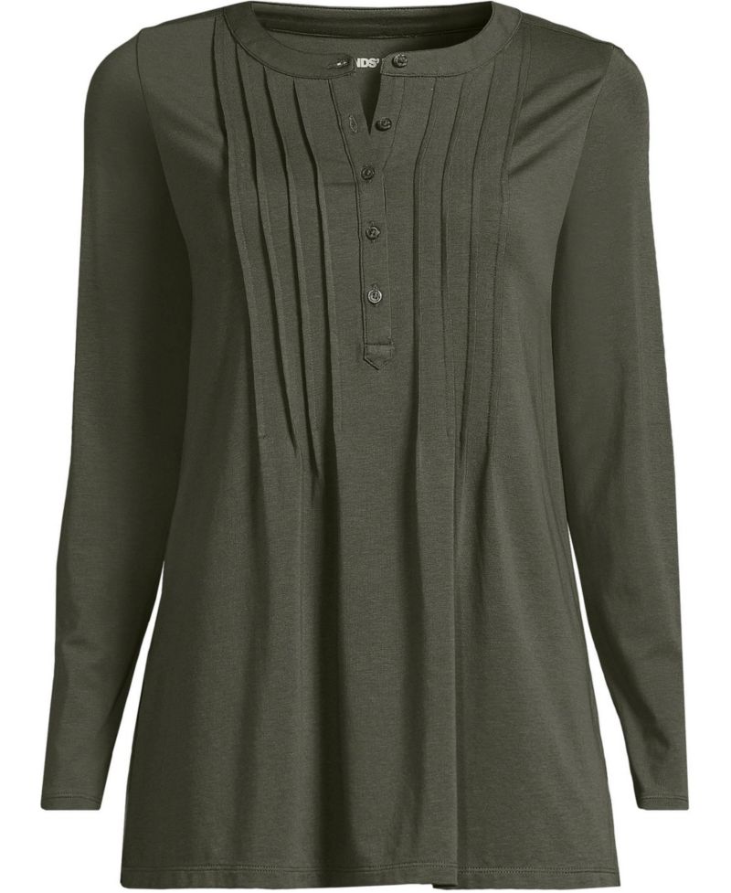 Women's Long-Sleeve Henley Pintuck Tunic