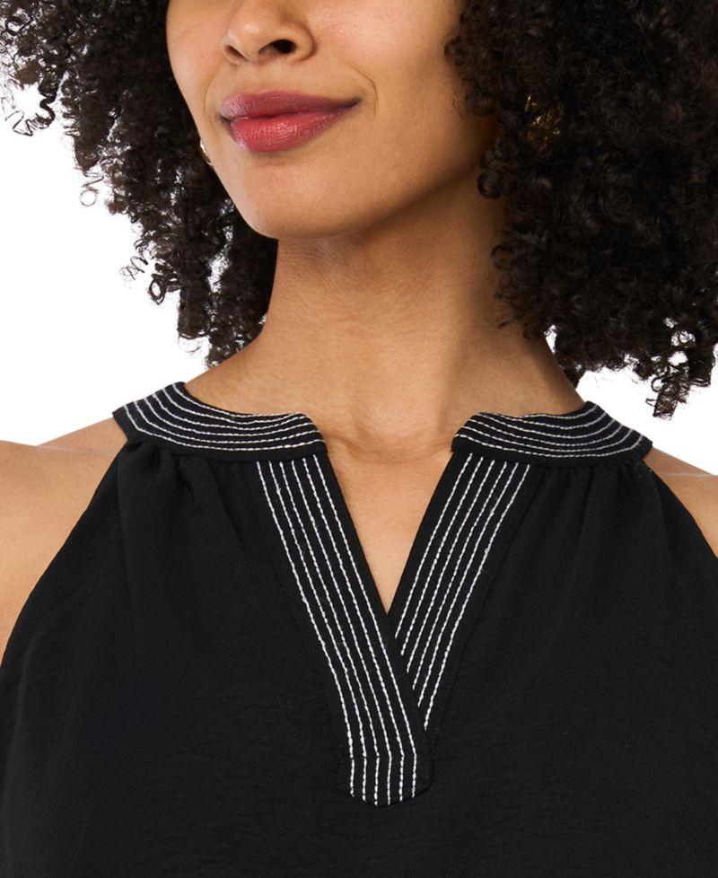 Women's Contrast Trapunto Stitch V-Neck Maxi Dress