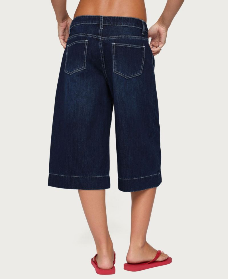 Women's Letty Low-Rise Wide-Leg Denim Bermuda Shorts, 16" Inseam