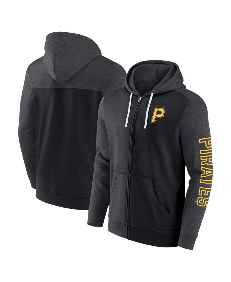 Men's Black Pittsburgh Pirates Offensive Line Up Lightweight Full-Zip Hoodie