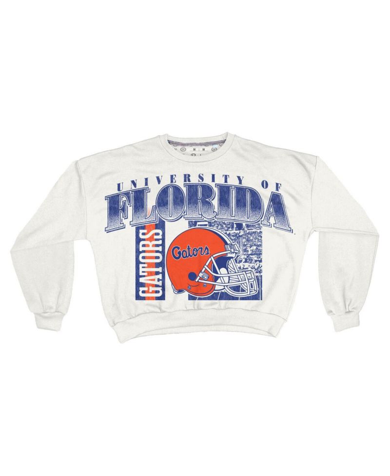 Women's White Florida Gators Oversized Janice Retro Waist-Length Sweatshirt