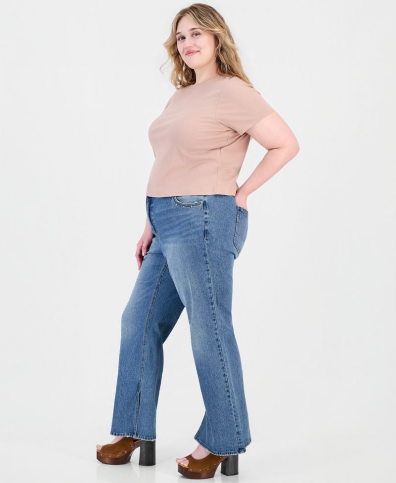 Petite Side Slit Bootcut High-Waisted Jeans