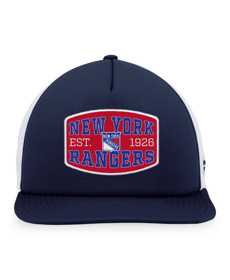 Men's Navy, White New York Rangers Foam Front Patch Trucker Snapback Hat