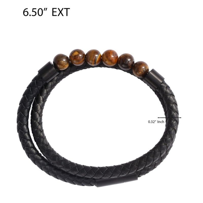 Braided Cord Men's Bracelet with Tiger's Eye Beads, Stainless Steel Bracelet, Male Jewelry