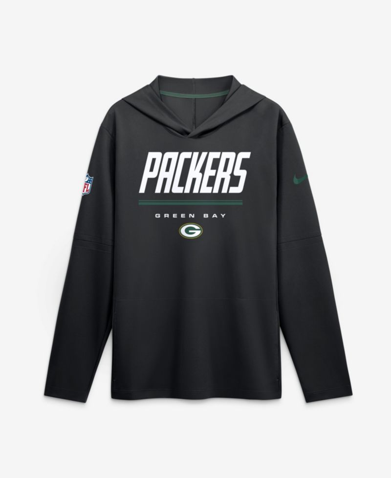 Men's Black Green Bay Packers Sideline Lightweight Long Sleeve Dri-FIT Hoodie