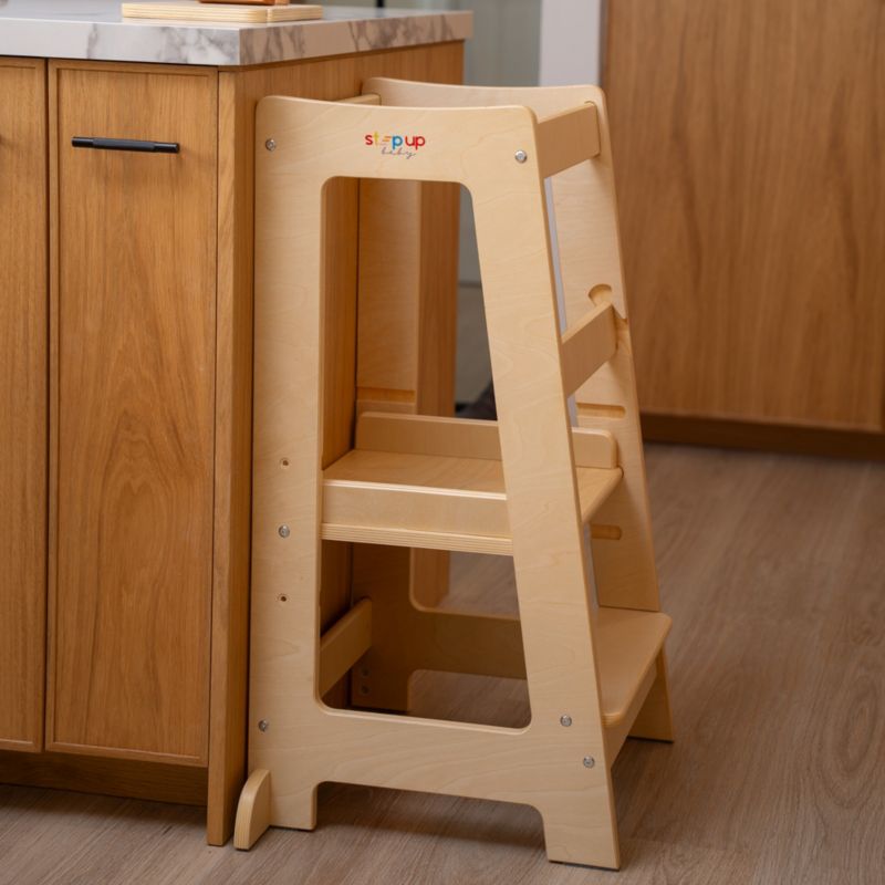 Toddler Tower Adjustable Height Wooden Step Stool for Kids Toddler Standing Tower and Child-safe Knife, Chopping Board for 18M-4Y
