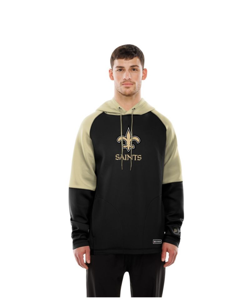 Men's Black New Orleans Saints Combine Authentic Color Block Raglan Pullover Hoodie