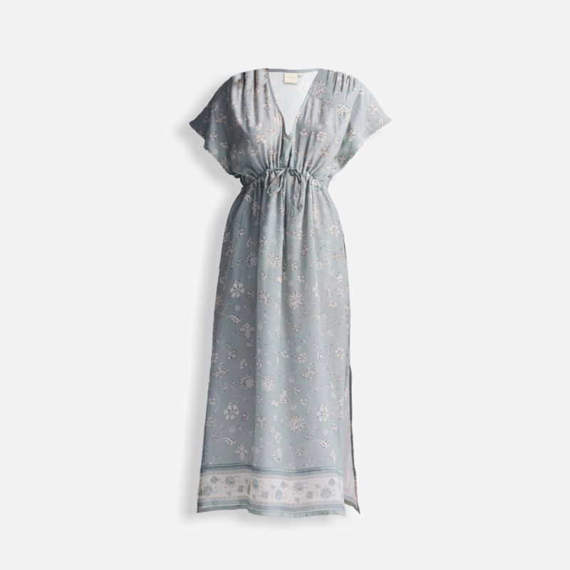 Women's Gathered Maxi Dress with Side Slits in Mosaic