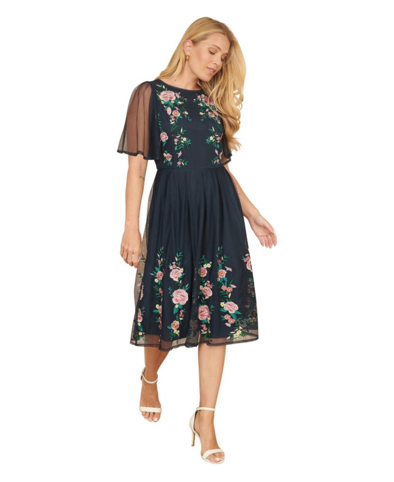 Women's Embroidered Mesh Sleeve Prom Dress