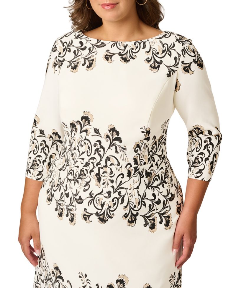 Plus Size Floral-Print 3/4-Sleeve Sheath Dress