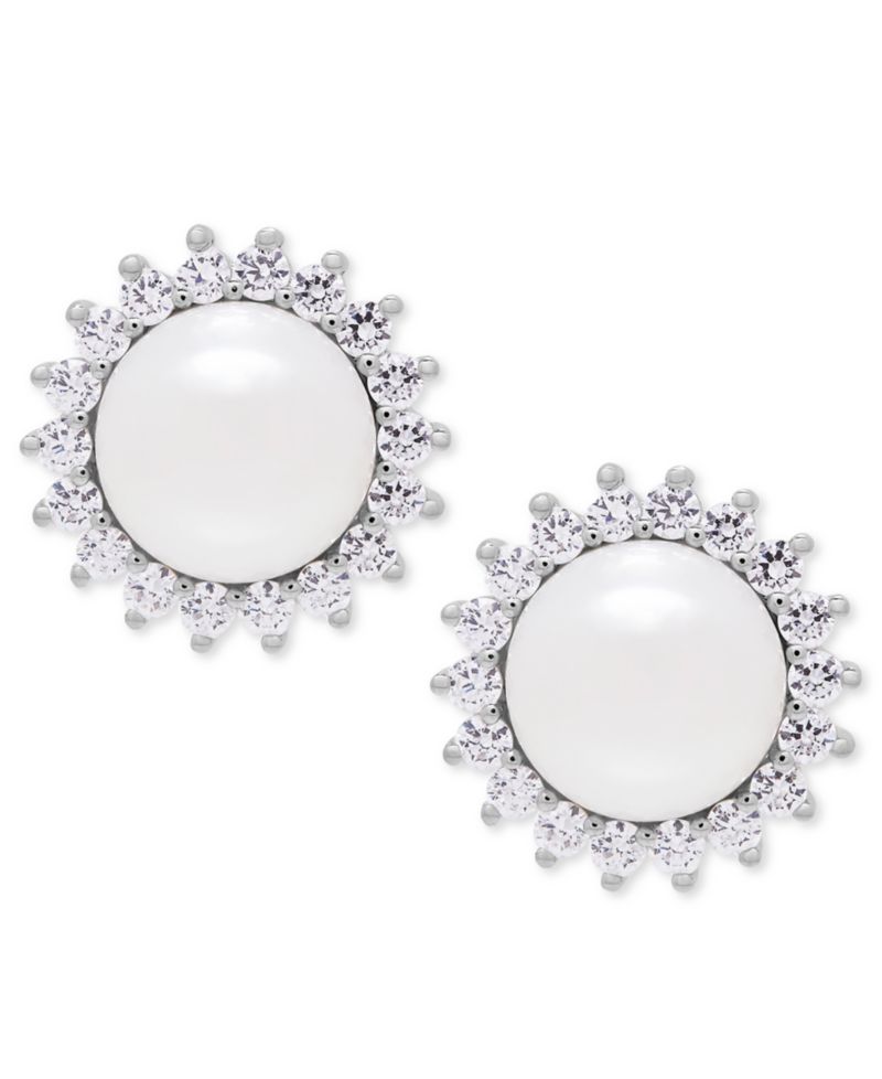 Cultured Freshwater Pearl (8mm) and Cubic Cubic Zirconia Jewelry Set in Sterling Silver
