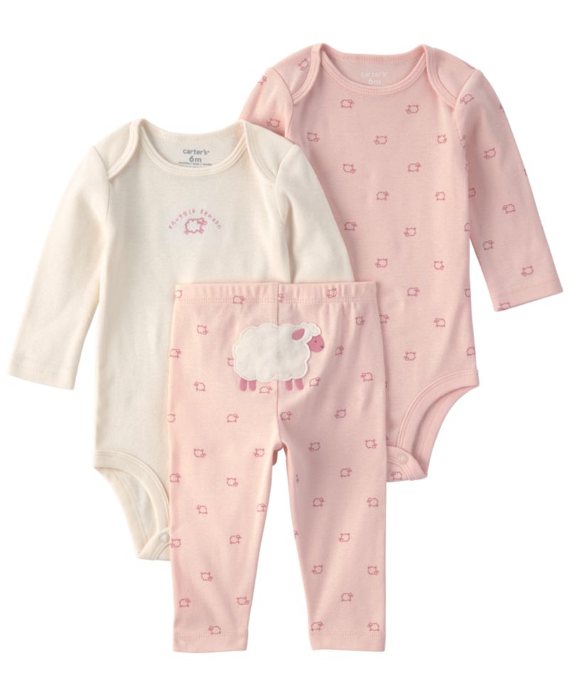 Baby Girls' Sheep Long-Sleeve Bodysuit and Pants, 3-Piece Set