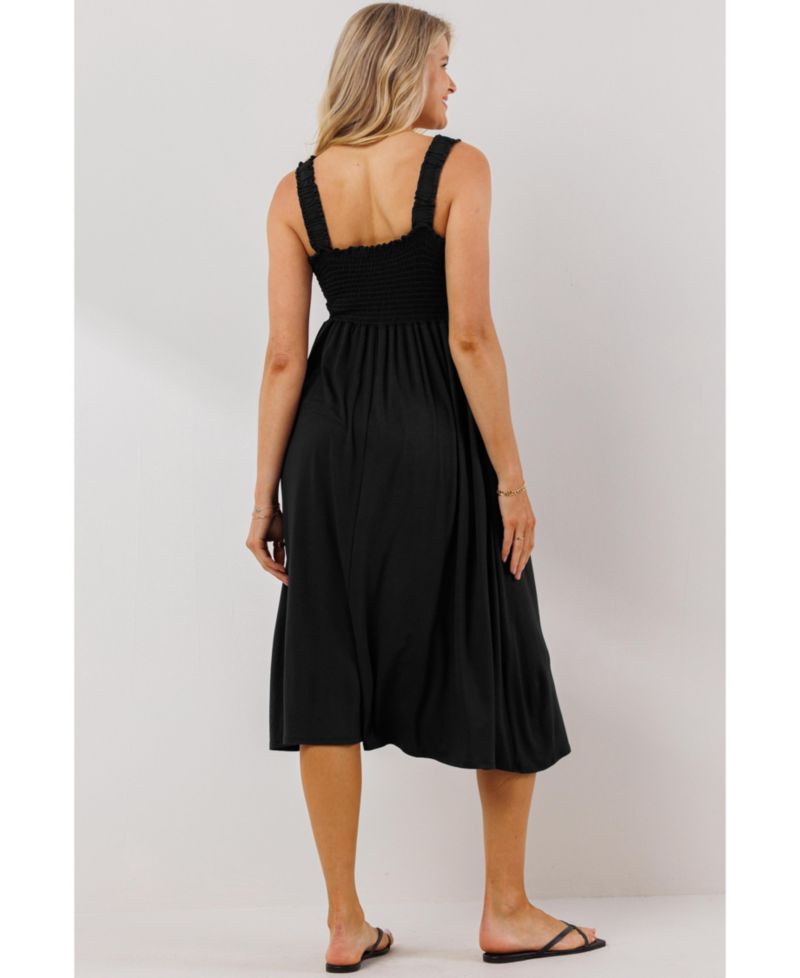 Maternity Smocked Bodice Sleeveless Dress with Ruffle Straps