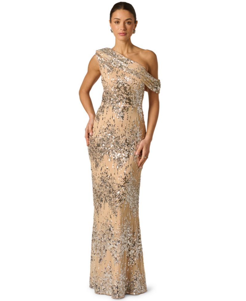 Women's Draped Sequin One-Shoulder Ball Gown