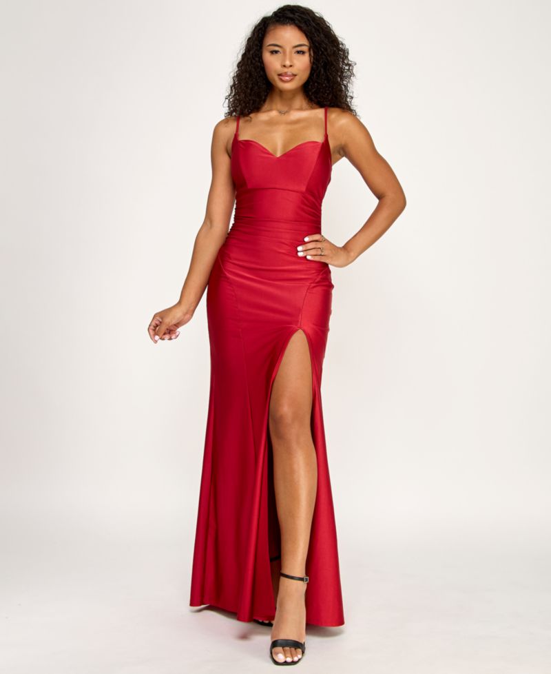 Juniors' V-Neck Front-Slit Sleeveless Gown