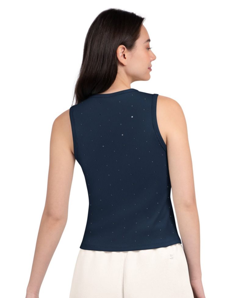 Women's Navy Chicago Bears Rhinestone Sprinkle Ribbed Tank