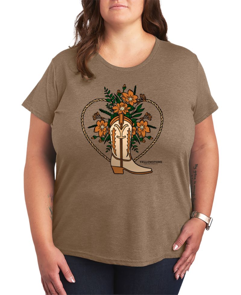 Plus Size Short-Sleeve Graphic Yellowstone Boot Flower Tee
