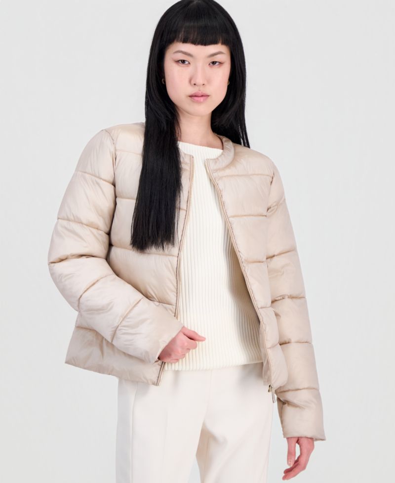 Women's Short Quilted Puffer Collarless Jacket