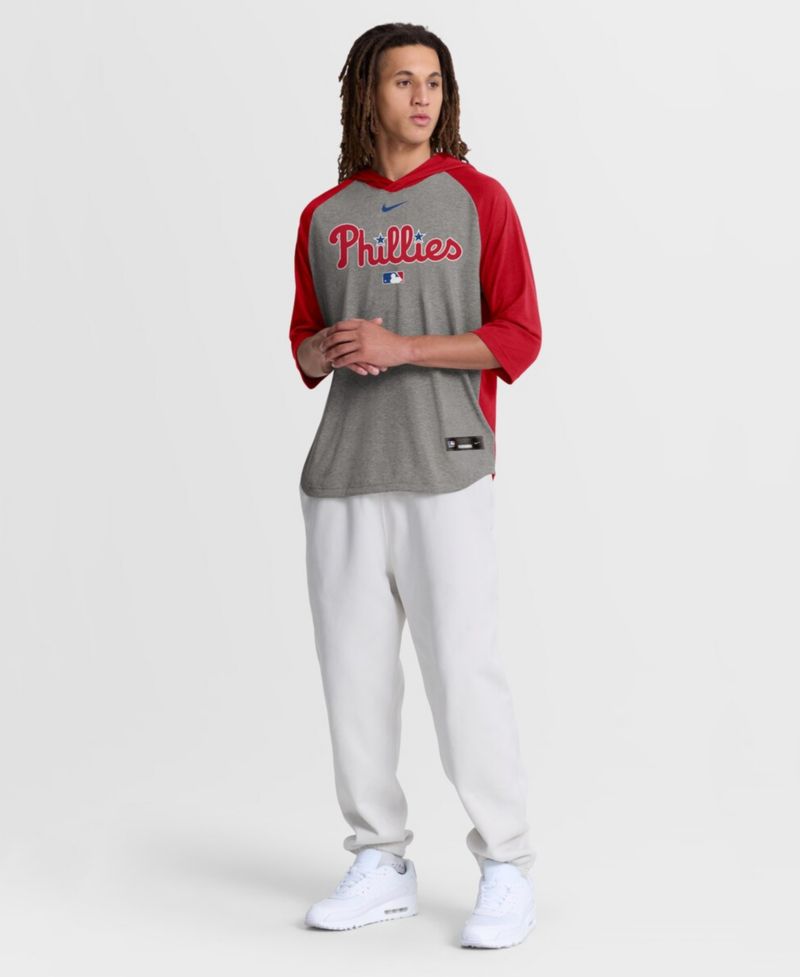 Men's Red Philadelphia Phillies Authentic Collection Flux Dri-FIT Raglan 3/4-Sleeve Hooded T-Shirt