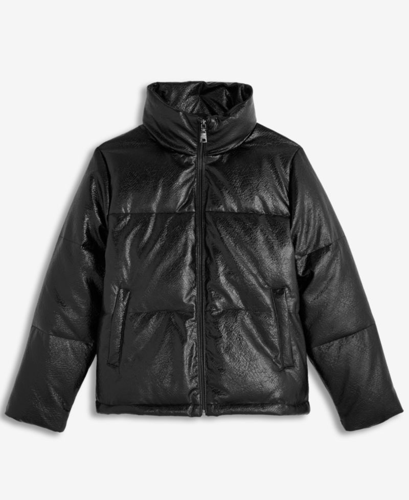 Women's Textured Faux-Leather Puffer Coat