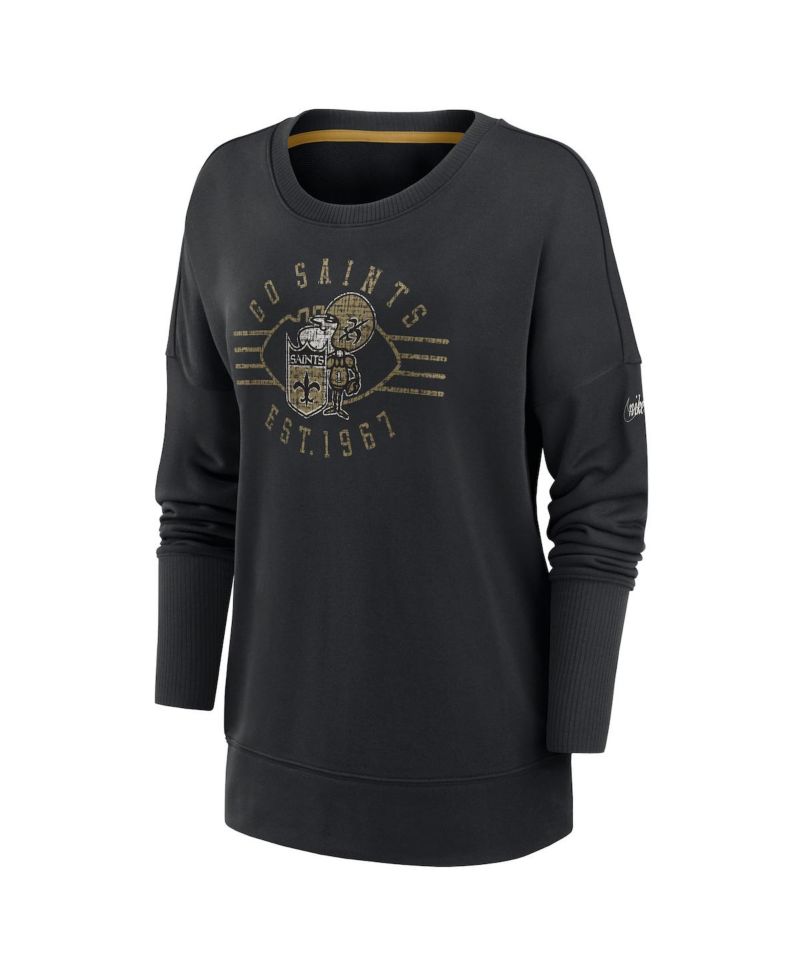 Women's Black New Orleans Saints Rewind Playback Icon Performance Pullover Sweatshirt