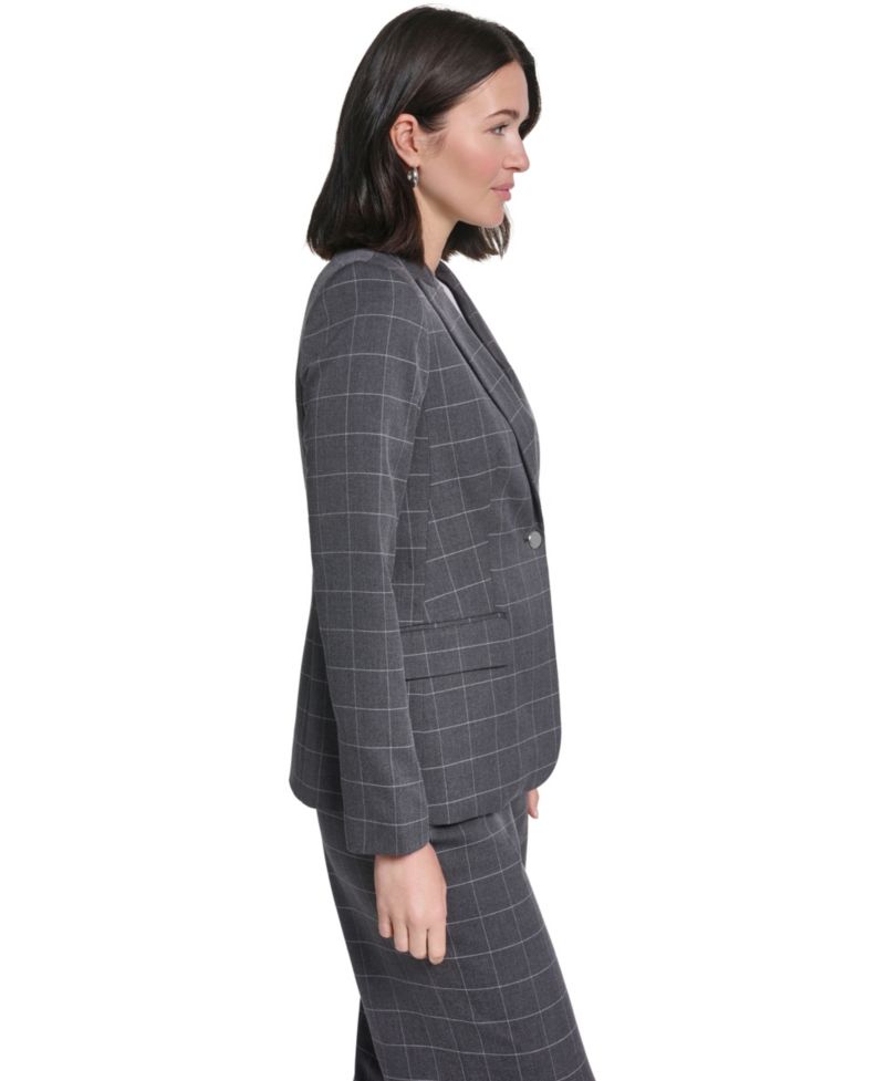 Women's Plaid Long-Sleeve One-Button Notch Lapel Blazer