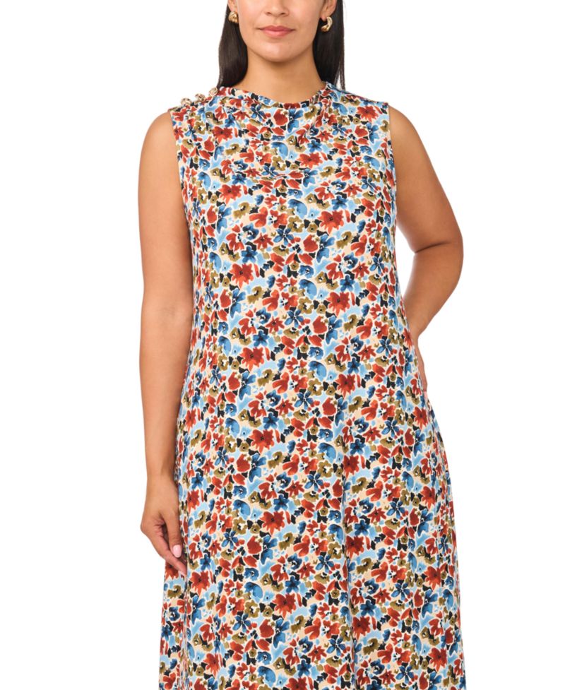 Plus Size Mock-Neck Pleated Midi Dress