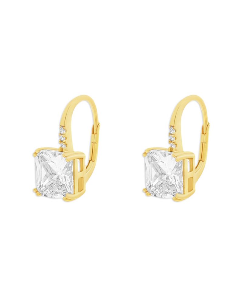 Pave Square Leverback Cubic Zirconia Earrings